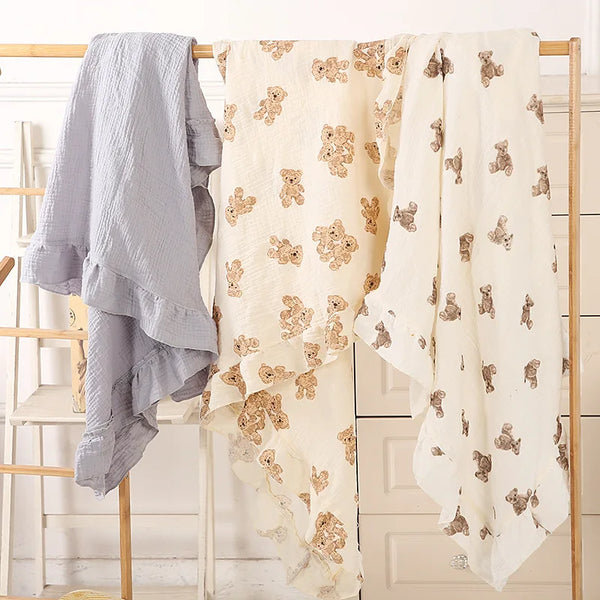 Cotton Baby Blanket Muslin Swaddle Newborn Receive Blanket Ruffle Children's Bedding Gauze Stroller Cover Babies Accessories