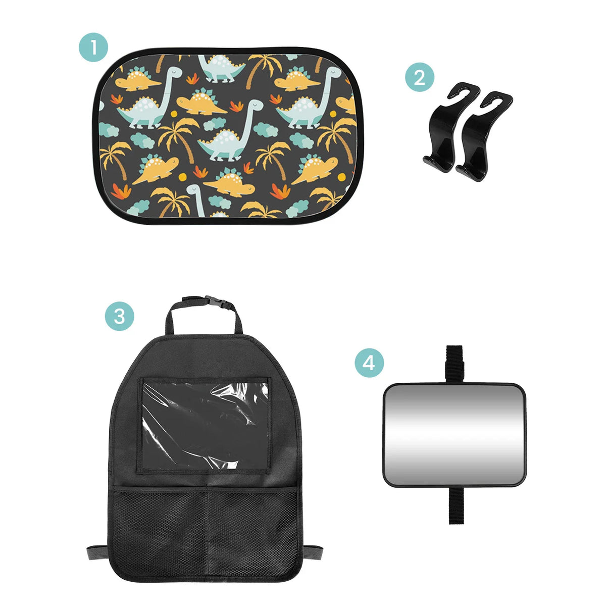 Baby Car Essentials Starter Kit | Backseat Organizer + 2 Sun Shades + 2 Hooks + Rear Mirror
