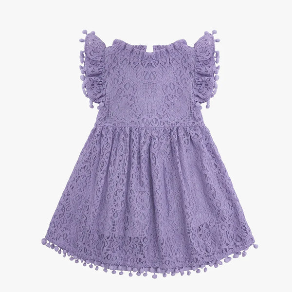 Girls Dress Lace Hollow out Children Wedding Dress Ruffle Sleeve Kid Party Princess Elegant Costume Baby Clothes Autumn A477