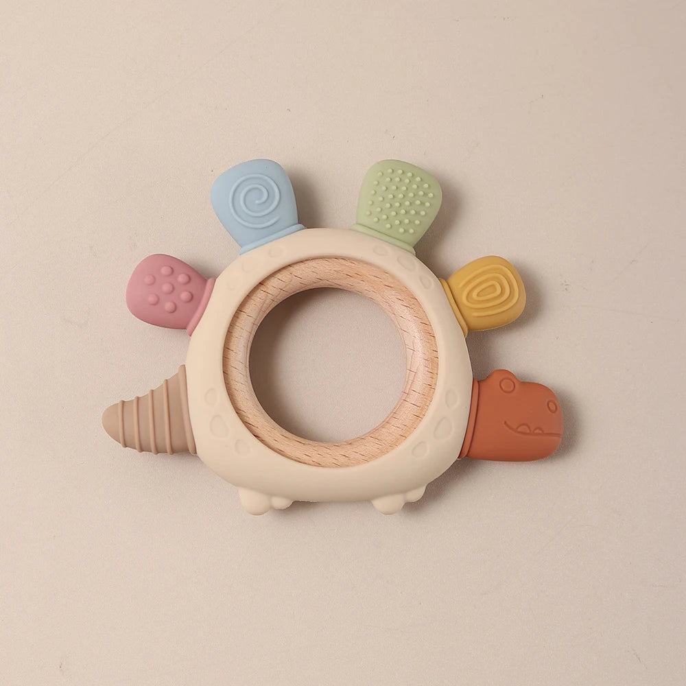 2026 Silicone teether baby gift dinosaur shaped bunny cartoon cute teething toy  chew bead sensory gum relief soother bpa free