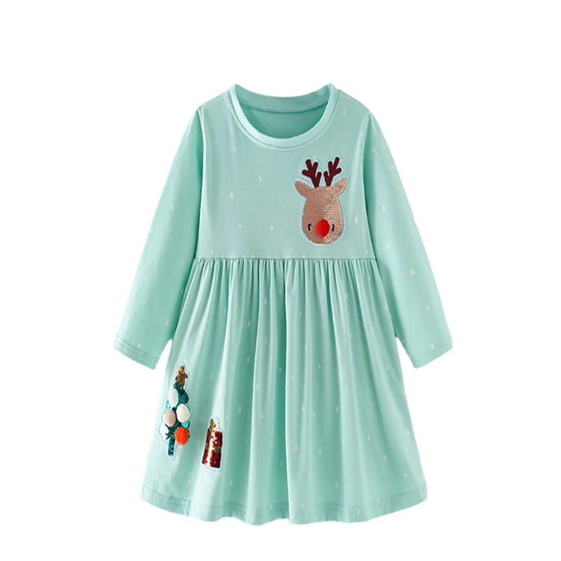 3-8T Flowers Printed Princess Girls Dresses Cotton Long Sleeve Buttons Children's Clothes Autumn SpringParty Fashion Kids Frocks