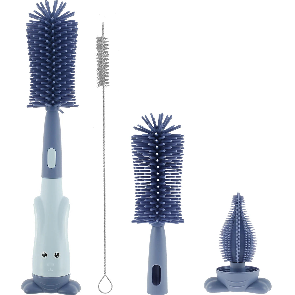 3 in 1 Baby Bottle Brush Set Lone Handle Silicone Bottle and Teat Cleaning Brush with Stand Portable Straw Cleaner Brush