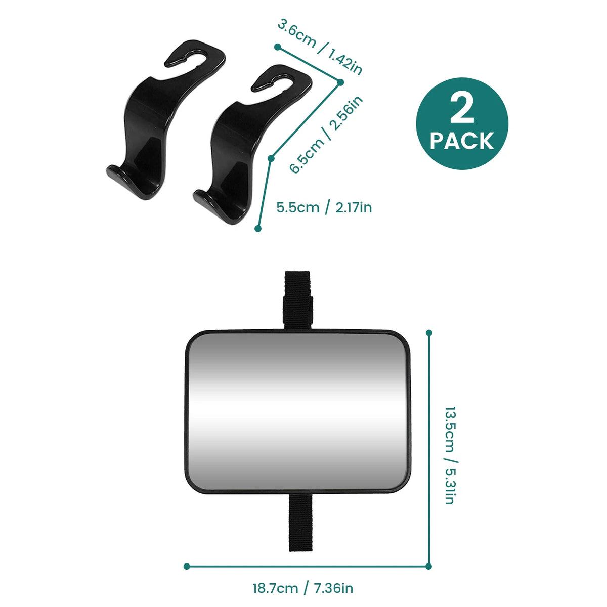 Baby Car Essentials Starter Kit | Backseat Organizer + 2 Sun Shades + 2 Hooks + Rear Mirror
