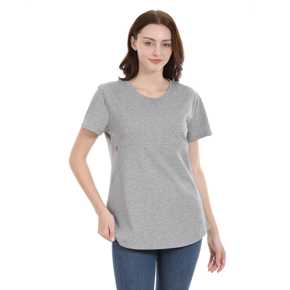 Summer plus Size Maternity Breastfeeding Tops Short Sleeve Cotton Lactation T-Shirt Zip Nursing Tees for Pregnant Women