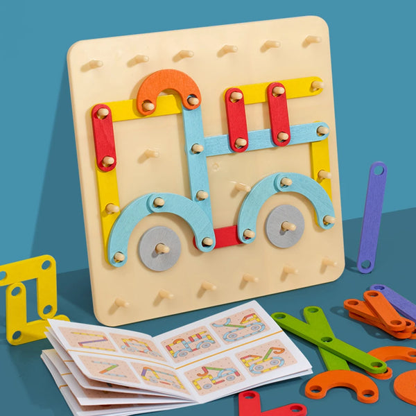 Geometric Pegboard Puzzle with Cards