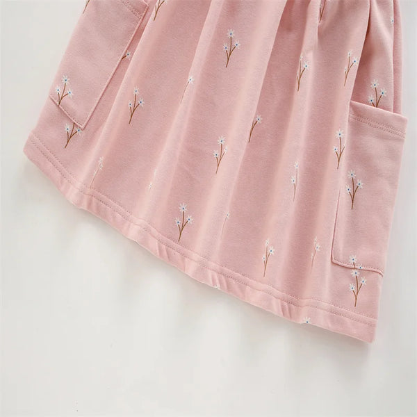 3-8T Flowers Printed Princess Girls Dresses Cotton Long Sleeve Buttons Children's Clothes Autumn SpringParty Fashion Kids Frocks