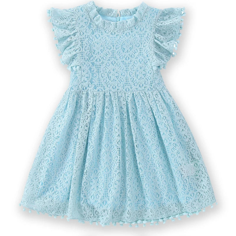 Girls Dress Lace Hollow out Children Wedding Dress Ruffle Sleeve Kid Party Princess Elegant Costume Baby Clothes Autumn A477