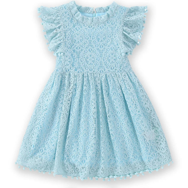 Girls Dress Lace Hollow out Children Wedding Dress Ruffle Sleeve Kid Party Princess Elegant Costume Baby Clothes Autumn A477