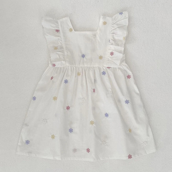 1-6Yrs Girls Fashion Embroidered Flower Dress Summer New Little Girls Toddler Princess Dresses Kids Flying Sleeves Party Clothes