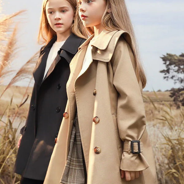 3-14 years Spring Autumn Girls Windbreaker Trench Coat Windproof Children Kid's Mid-Length Jacket Coat Baby Teenagers Overcoat
