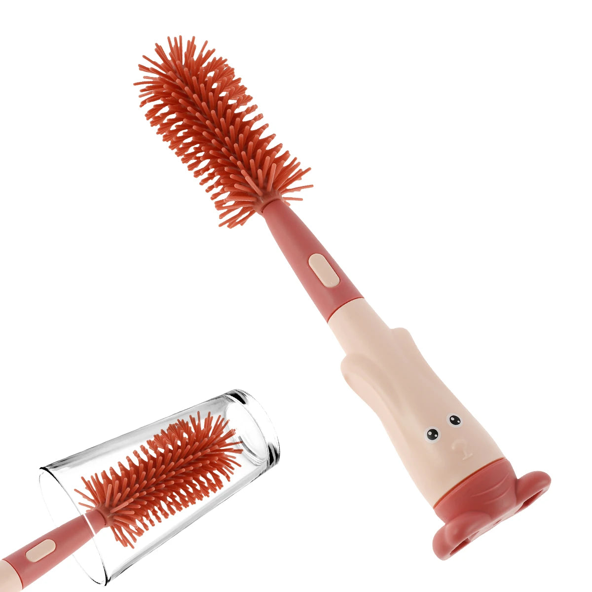 3 in 1 Baby Bottle Brush Set Lone Handle Silicone Bottle and Teat Cleaning Brush with Stand Portable Straw Cleaner Brush