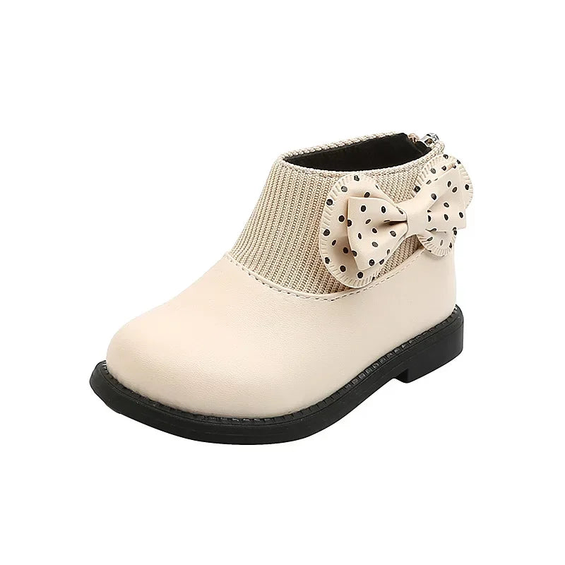 Kids Short Boots Girls Shoes Autumn Winter Warm Knitted Children Boots Princess Sweet Bow Toddler Girls Boots Shoes Child H11071