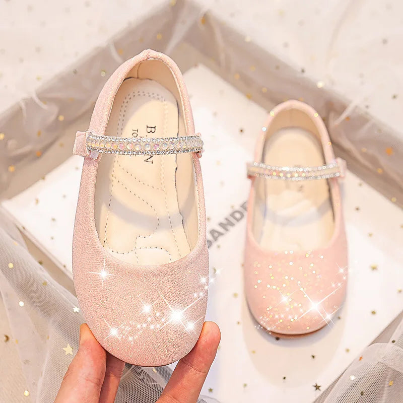 Girls Mary Janes Shoes for Party Wedding Children Princess Shoes Kids Rhinestones Shine Shoes Solid Color Simple Non-slip 2026
