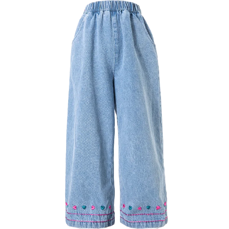 Amila 2026 Spring Children's Jeans Loose Wide Leg Embroidered Stripe Design Casual Daily Fashion Children's Underwear
