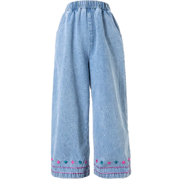 Amila 2026 Spring Children's Jeans Loose Wide Leg Embroidered Stripe Design Casual Daily Fashion Children's Underwear