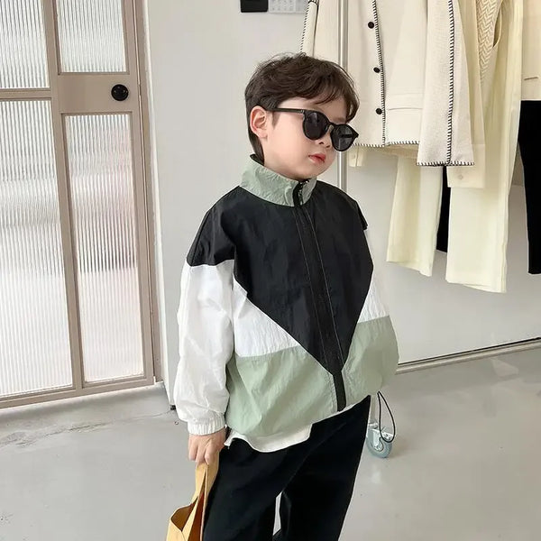 Children's Contrasting Sunscreen Clothing New Outerwear Standing Collar Spring Summer Thin Teenage Jacket Kids Tops for Boy coat