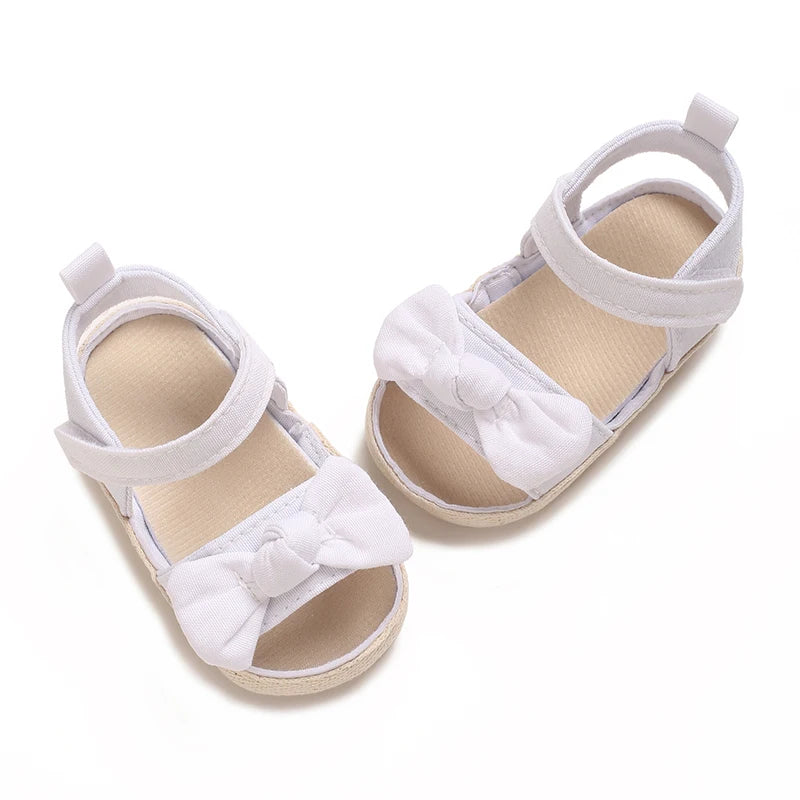 0-18M Non Slip Bow Sandals For Girls Breathable Preschool Soft Sole First Step Shoes Baby Hollow Design Sandals