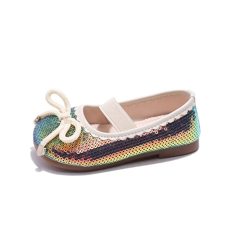 Girls Leather Shoes 2024 Brand New Kids Dress Shoes for Wedding Party Bling Glitter Flat mary janes Bow-knot Shoes Kids H02037