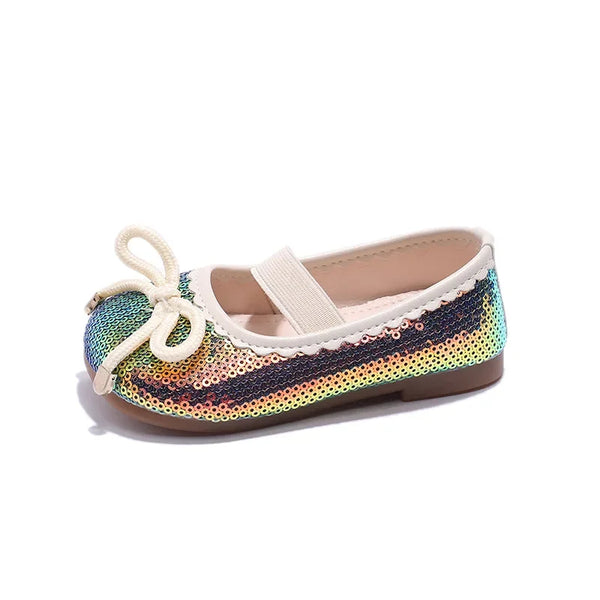 Girls Leather Shoes 2024 Brand New Kids Dress Shoes for Wedding Party Bling Glitter Flat mary janes Bow-knot Shoes Kids H02037