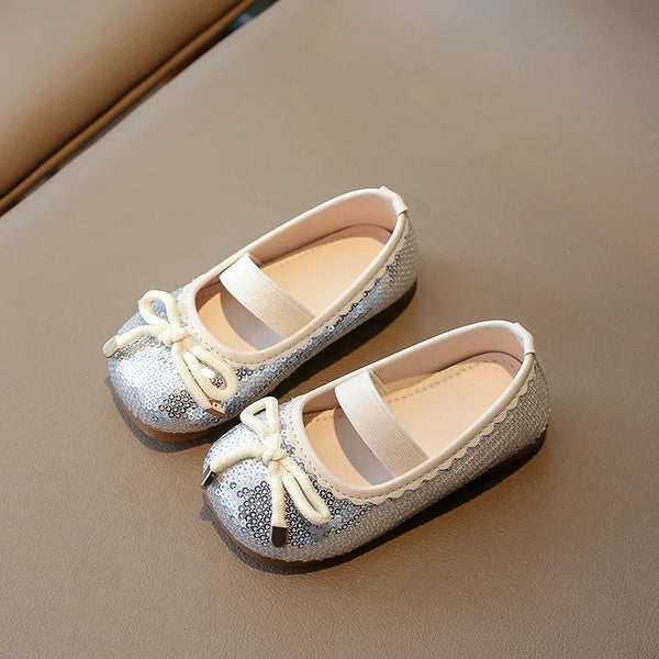 Girls Leather Shoes 2024 Brand New Kids Dress Shoes for Wedding Party Bling Glitter Flat mary janes Bow-knot Shoes Kids H02037
