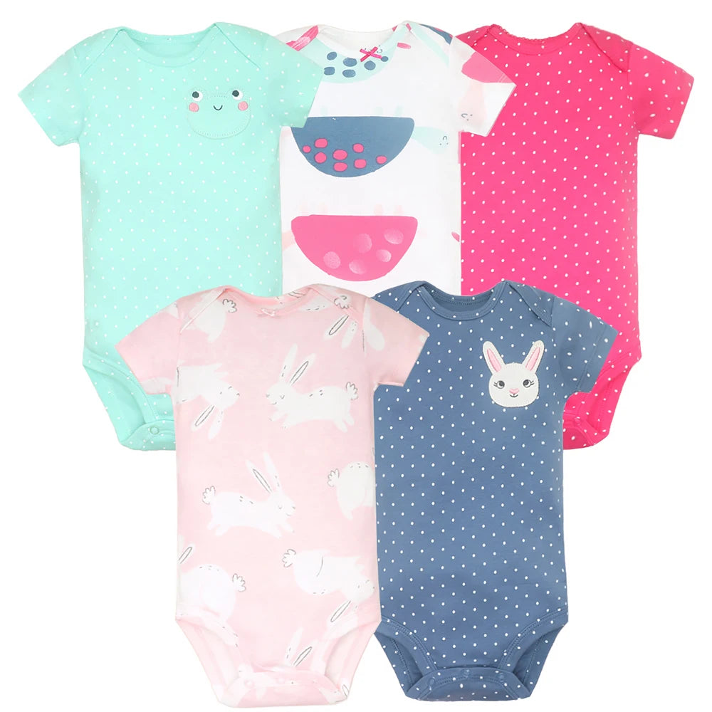 5PCS/Lot Baby Boys Girls Bodysuits 100% Cotton Short Sleeves Kids Clothes 6-24 Month Newborn Body Bright Prints bebe Jumpsuit
