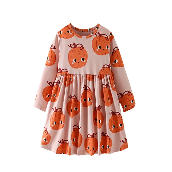 3-8T Flowers Printed Princess Girls Dresses Cotton Long Sleeve Buttons Children's Clothes Autumn SpringParty Fashion Kids Frocks