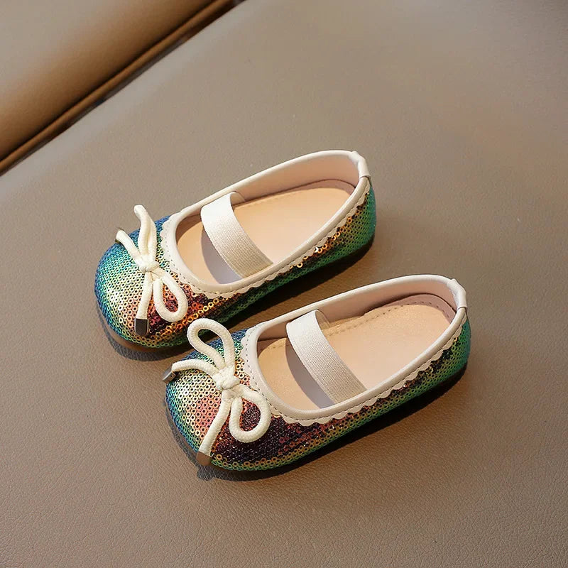 Girls Leather Shoes 2024 Brand New Kids Dress Shoes for Wedding Party Bling Glitter Flat mary janes Bow-knot Shoes Kids H02037