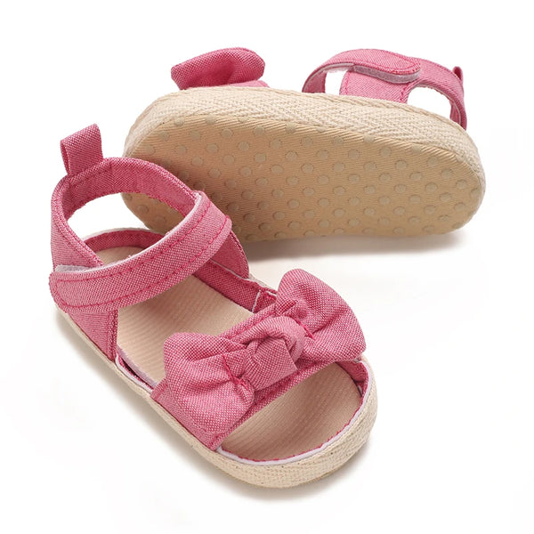 0-18M Non Slip Bow Sandals For Girls Breathable Preschool Soft Sole First Step Shoes Baby Hollow Design Sandals