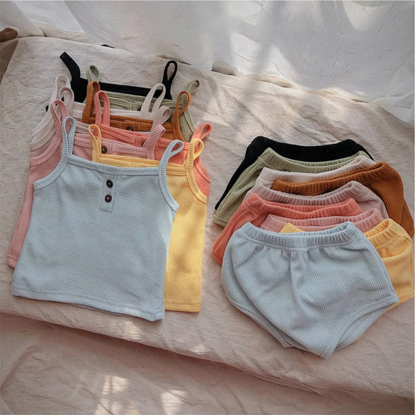 Baby Summer Clothing New Soft Homewear Newborn Baby Boys Girls Clothes Cool Camisole With Short Jumpsuit Outfits Kids Costume