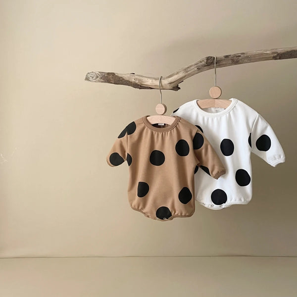 Korean INS Baby Girls Romper Clothes for Newborns Bodysuit Long Sleeve Polka Dots Sweatshirt Romper 2023 Autumn Baby Boy Romper
