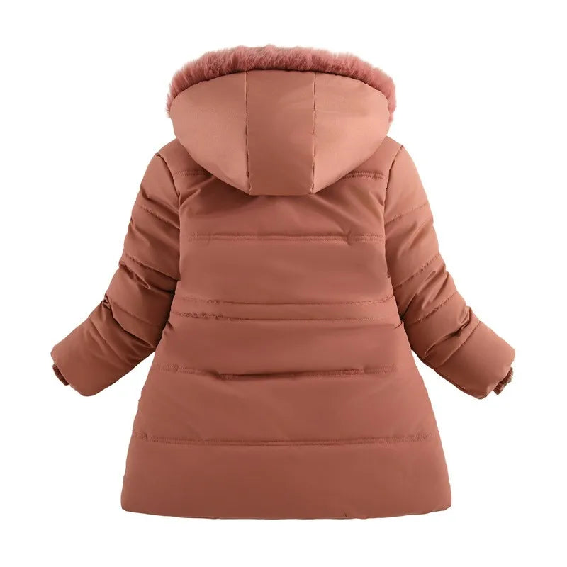 New Girls Jacket Winter Long Style Solid Color Waist Plus Velvet Warm Hooded Coat For Kids 4-12 Years Teenager Girl Down Parka