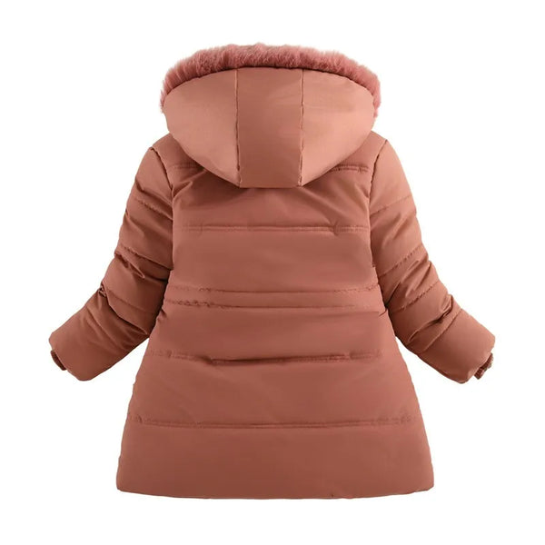 New Girls Jacket Winter Long Style Solid Color Waist Plus Velvet Warm Hooded Coat For Kids 4-12 Years Teenager Girl Down Parka