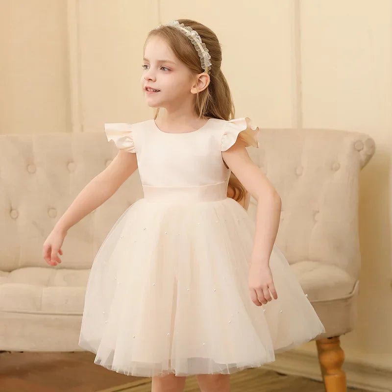 Summer Child Girl Wedding Dress Sleeveless Lace Children Party Dresses Fashion Solid Dresses for Girls Princesses 2-10 Years