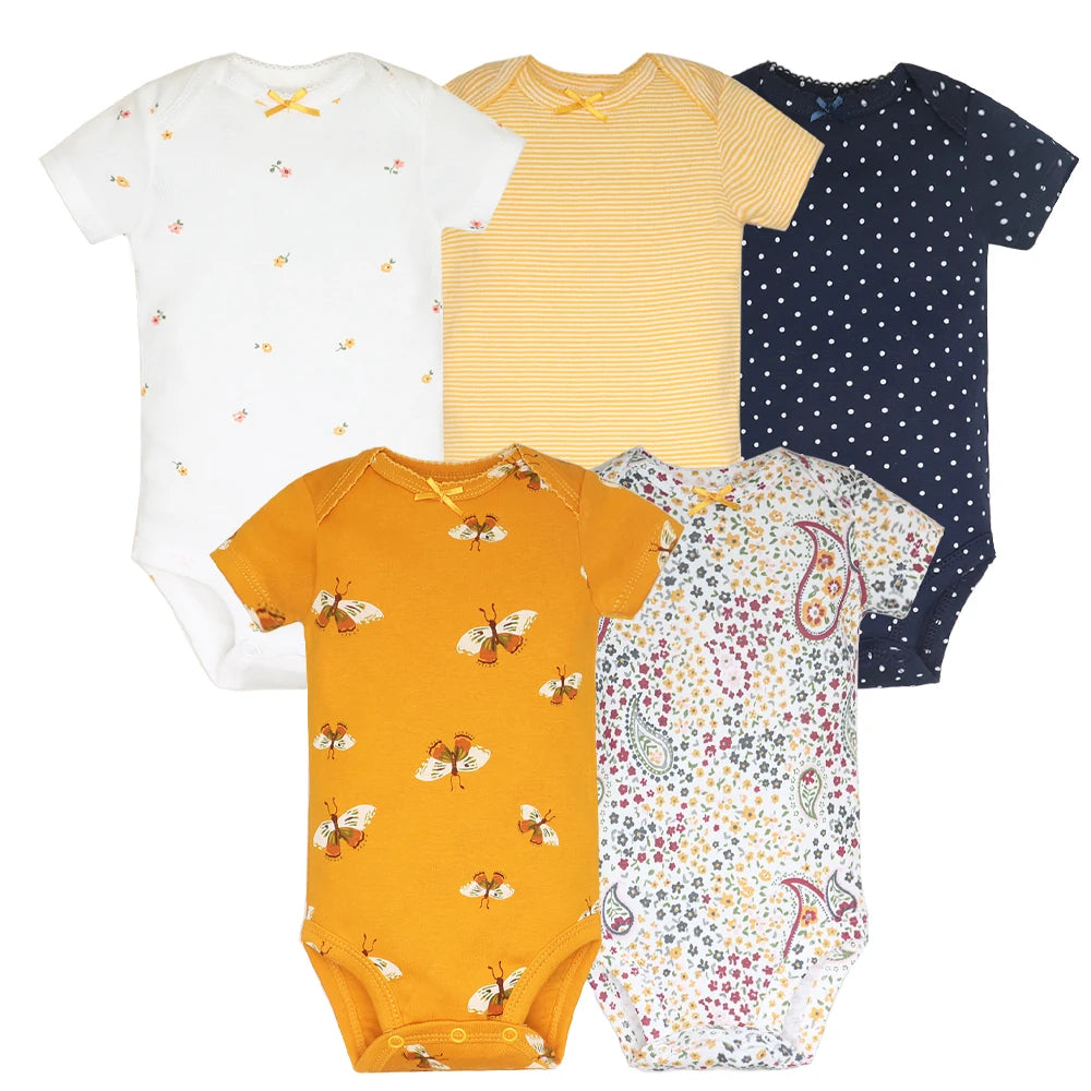 5PCS/Lot Baby Boys Girls Bodysuits 100% Cotton Short Sleeves Kids Clothes 6-24 Month Newborn Body Bright Prints bebe Jumpsuit