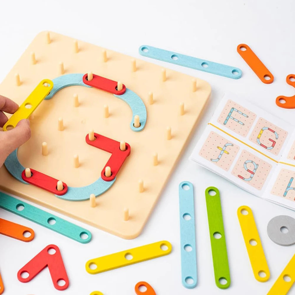 Geometric Pegboard Puzzle with Cards