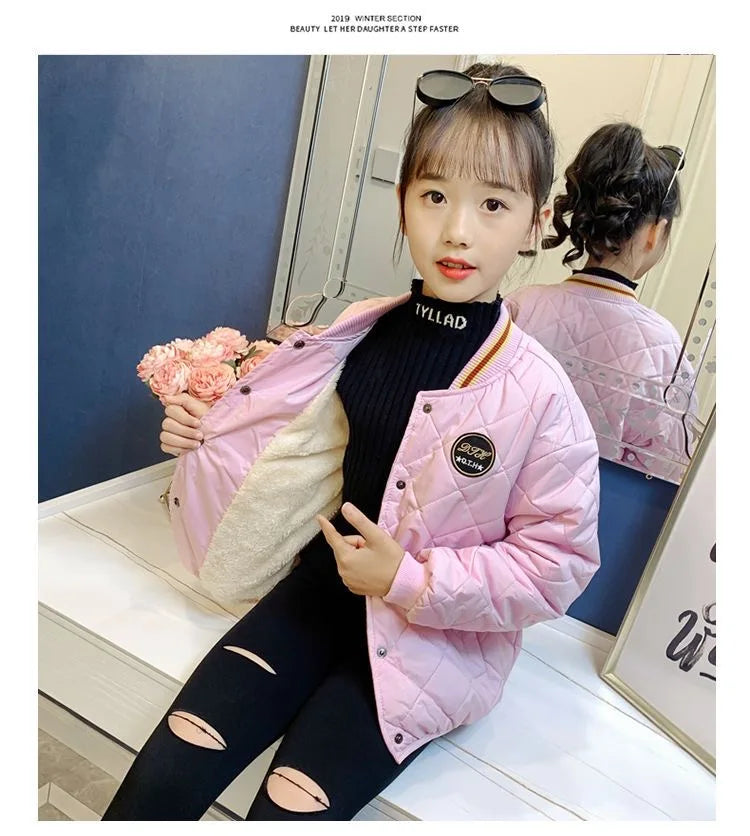 New Girls Jacket Winter Long Style Solid Color Waist Plus Velvet Warm Hooded Coat For Kids 4-12 Years Teenager Girl Down Parka