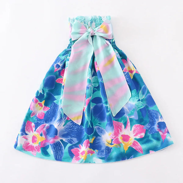 Summer Girls Floral Dress Sling Ruffles Bohemian Beach Princess Dresses for Girl Clothing  2 6 8 12 Years With Necklace Gift