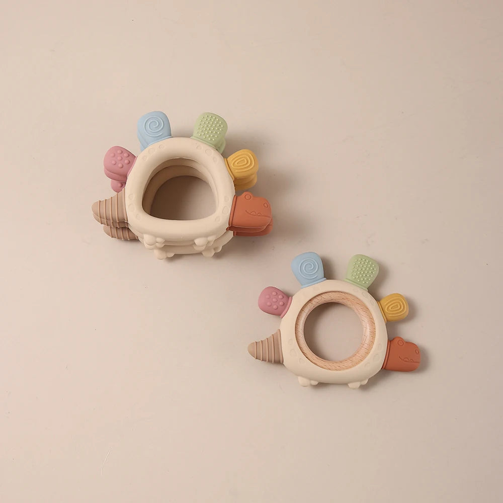 2026 Silicone teether baby gift dinosaur shaped bunny cartoon cute teething toy  chew bead sensory gum relief soother bpa free
