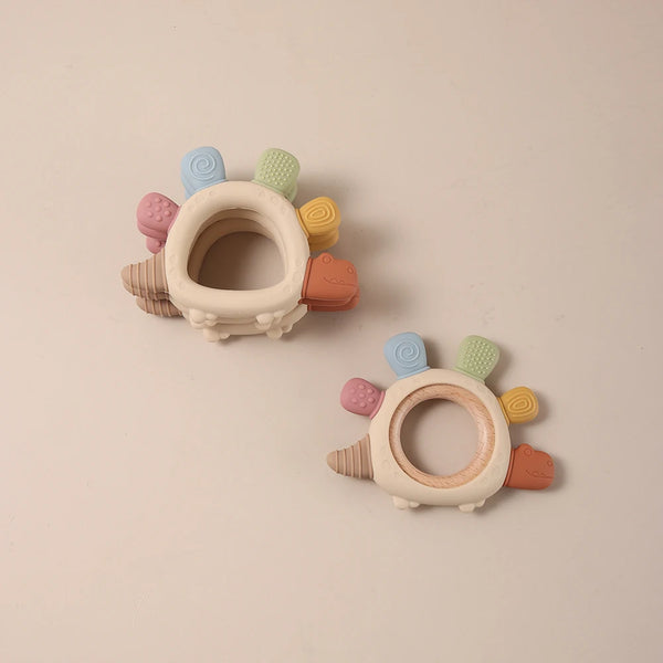 2026 Silicone teether baby gift dinosaur shaped bunny cartoon cute teething toy  chew bead sensory gum relief soother bpa free