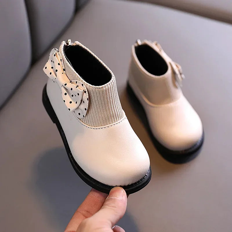 Kids Short Boots Girls Shoes Autumn Winter Warm Knitted Children Boots Princess Sweet Bow Toddler Girls Boots Shoes Child H11071