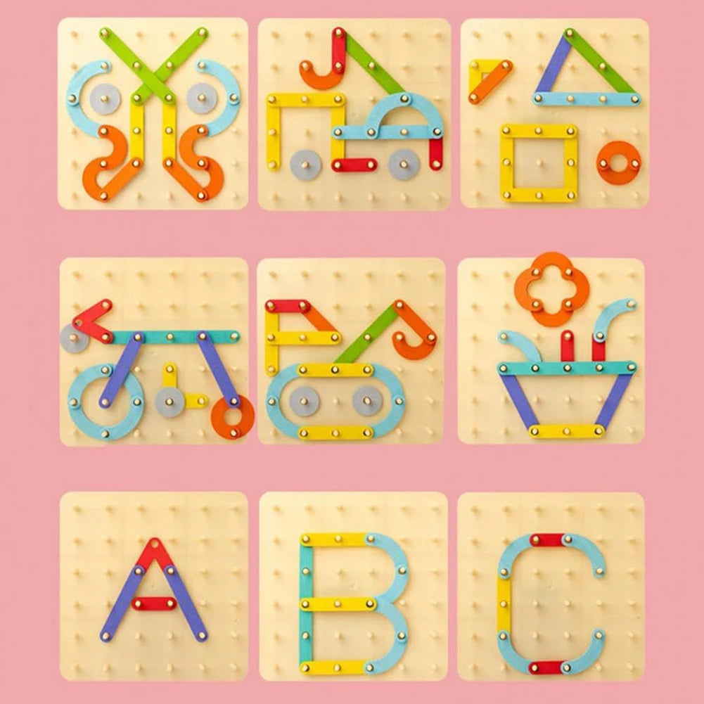 Geometric Pegboard Puzzle with Cards