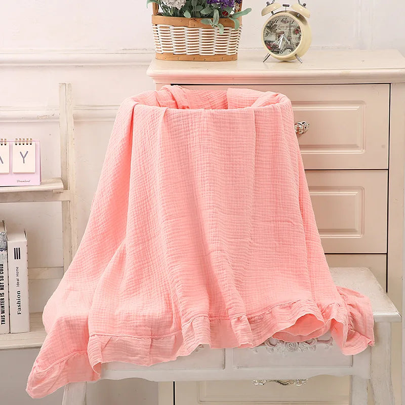 Cotton Baby Blanket Muslin Swaddle Newborn Receive Blanket Ruffle Children's Bedding Gauze Stroller Cover Babies Accessories