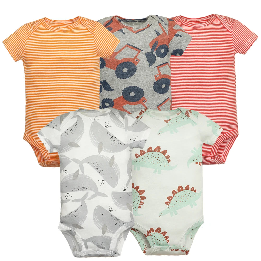 5PCS/Lot Baby Boys Girls Bodysuits 100% Cotton Short Sleeves Kids Clothes 6-24 Month Newborn Body Bright Prints bebe Jumpsuit