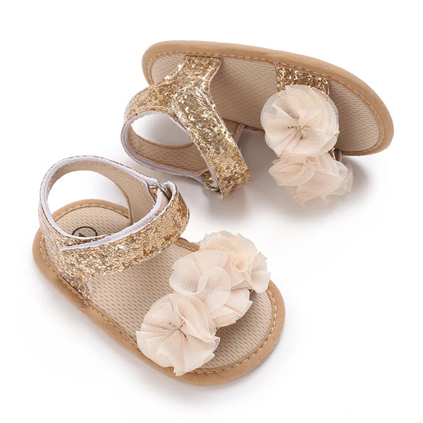 2025 Baby Girls Sandals Soft Sole Summer Infant Wedding Dress Flat Shoes Beach Sandal Newborn Crib Shoes First Walkers