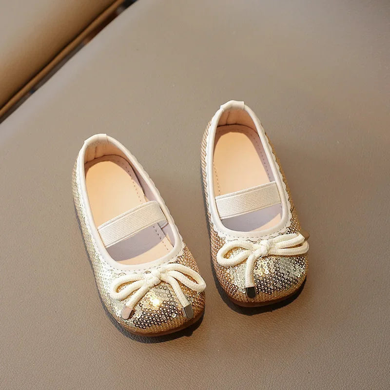Girls Leather Shoes 2024 Brand New Kids Dress Shoes for Wedding Party Bling Glitter Flat mary janes Bow-knot Shoes Kids H02037