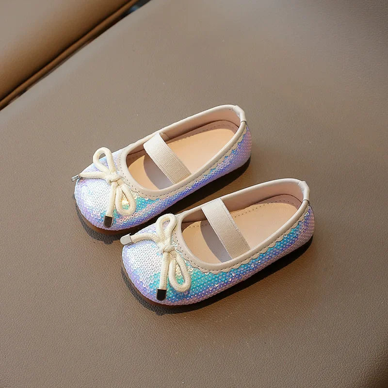 Girls Leather Shoes 2024 Brand New Kids Dress Shoes for Wedding Party Bling Glitter Flat mary janes Bow-knot Shoes Kids H02037