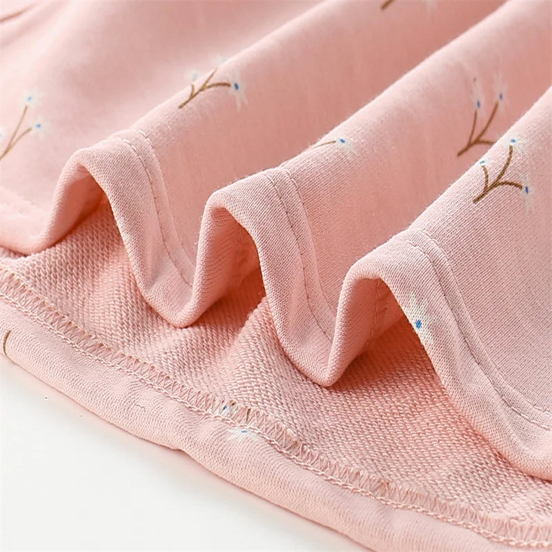 3-8T Flowers Printed Princess Girls Dresses Cotton Long Sleeve Buttons Children's Clothes Autumn SpringParty Fashion Kids Frocks