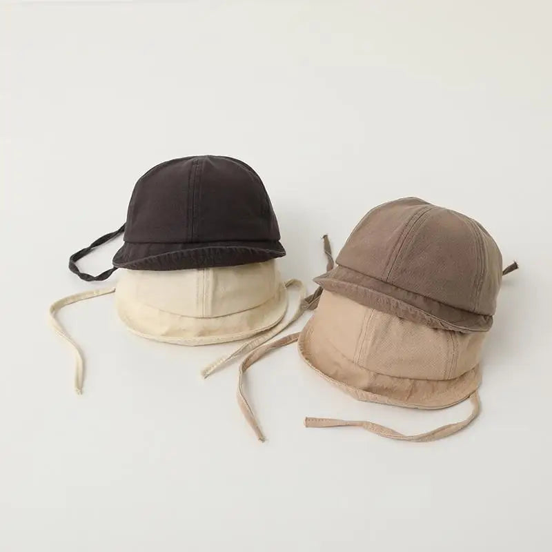 Summer Baby Sun Hat Korean Solid Color Infant Baseball Cap Outdoor Adjustable Drawstring Lace-up Kids Bucket Hats
