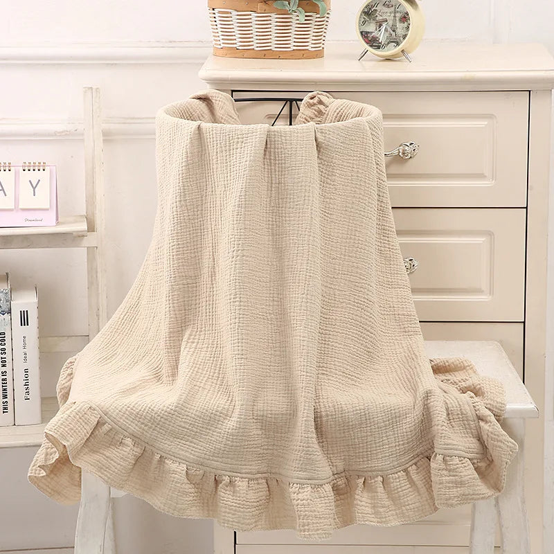 Cotton Baby Blanket Muslin Swaddle Newborn Receive Blanket Ruffle Children's Bedding Gauze Stroller Cover Babies Accessories