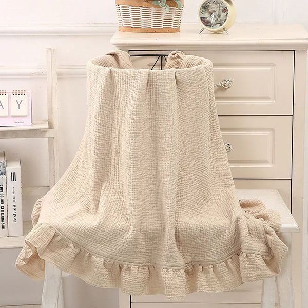 Cotton Baby Blanket Muslin Swaddle Newborn Receive Blanket Ruffle Children's Bedding Gauze Stroller Cover Babies Accessories